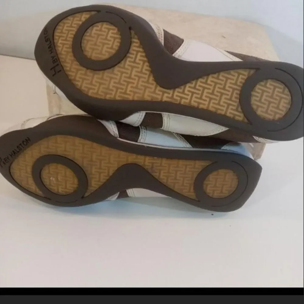 Rare Vintage Halston Brown Tan Retro Leather Sneakers Sz 6.5